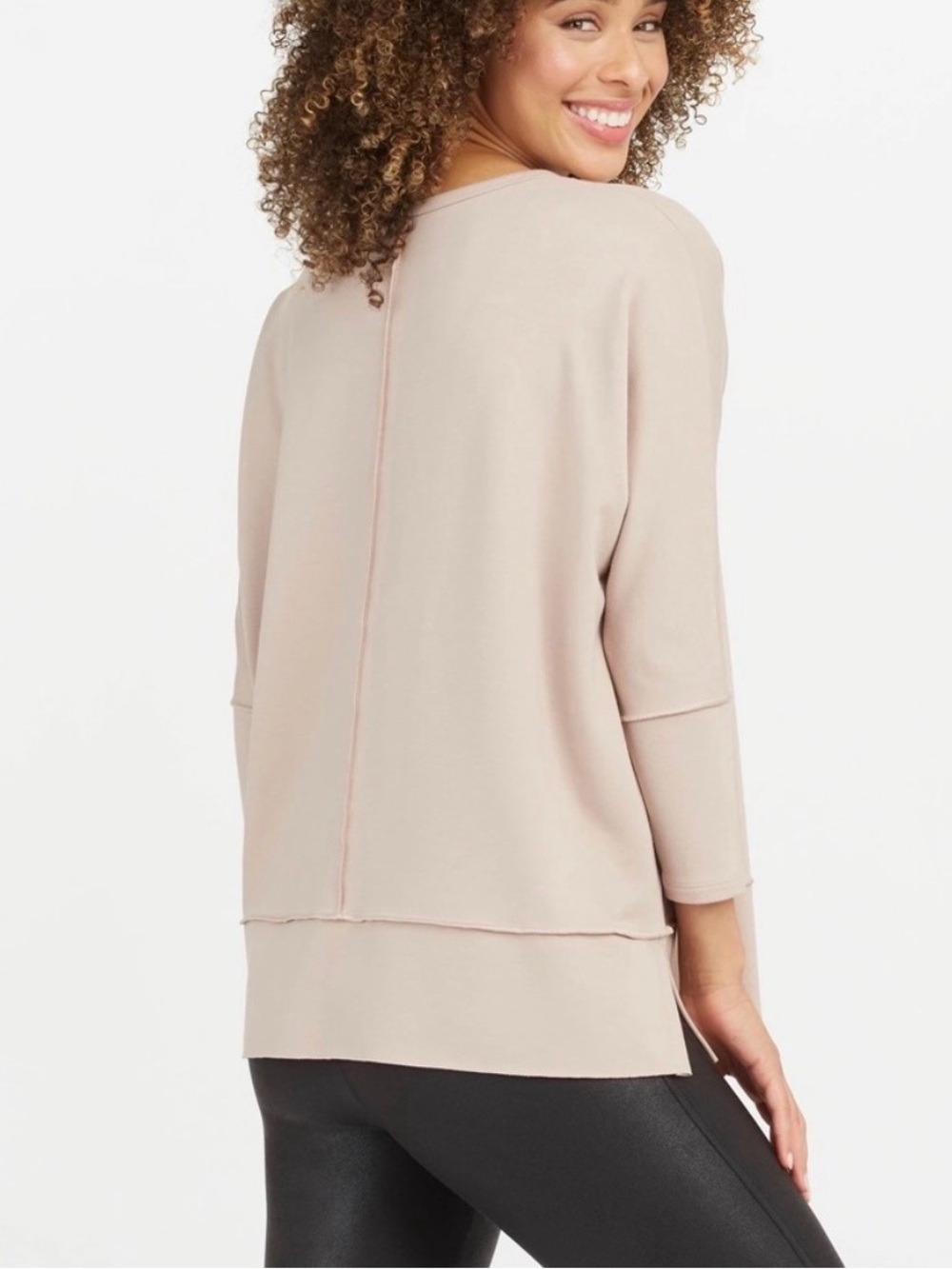 Spanx Perfect Length Top Dolman Sweatshirt Oat Beige XL New - Picture 2 of 7